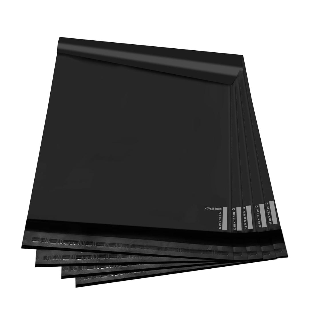 KKBESTPACK 200 Pcs 12x15.5 Poly Mailer Envelopes Shipping Bags Self Adhesive Waterproof Bags (Black), 12 x 15.5