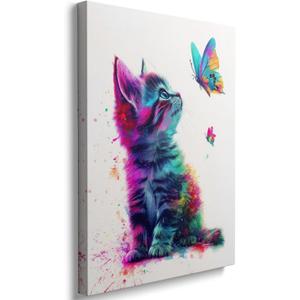 Ypxzzj Framed Butterfly Cat Canvas Wall Art & Decor for Cat Lover Gifts,Wall Decor for Women Girls Bedroom Toddler Baby Room decoration,Cute Kitten Poster for Nursery Home Decor(24''x36'')