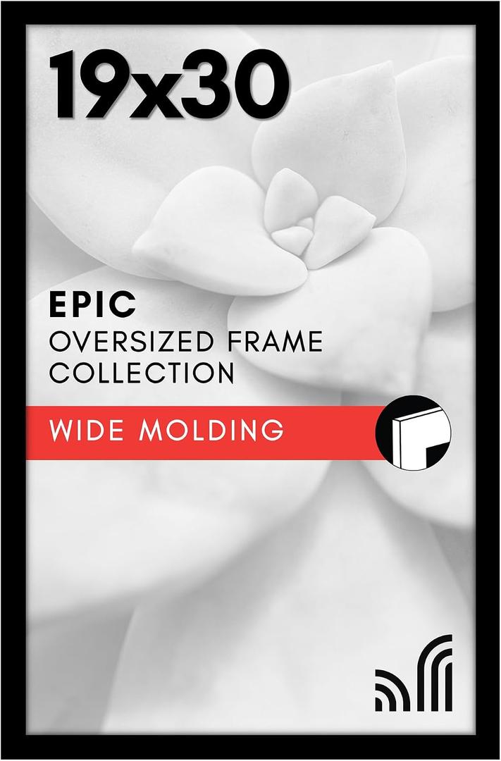 Americanflat 19x30 Picture Frame with Polished Plexiglass - Black Picture Frame - Wide Photo Frames Made of Engineered Wood for Vertical or Horizontal Wall Display - Epic Collection - Black