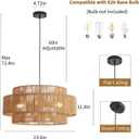 3-Tier Large Rattan Chandeliers, 23.6in Boho Coastal Pendant Lights, Hand Woven Hemp Rope Lighting Fixture, Wicker Hanging Ceiling Light for Living Room, Dining Room, Bedroom, Kitchen Island