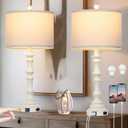27.5" Farmhouse Table Lamps Set of 2 with USB C+A Ports & AC Outlet for Vintage Living Room Retro Bedroom,3-Way Dimmable Touch Lamp Resin Bedside Lamps for Nightstand Side End Table,White-1