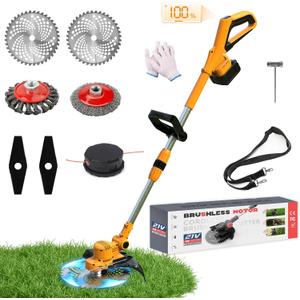 Weed Wacke Weed Eater Compatible with DEWALT Battery, String Trimmer Lightweight with 4 Types Blades, 3 in 1 Brush Cutter/Grass Trimmer/Lawn Edger Brushless Motor