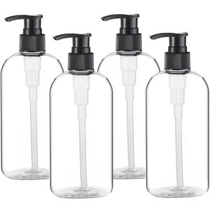 4 x Empty Plastic Pump Bottles Dispenser 4 Pack 16oz/500ml Portable Clear BPA-Free Cylinder Shampoo Lotion Hand Pump Bottle Durable Refillable Containers