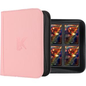 336 Card Binder, 4-Pocket Zipper Binder for Trading Cards, Side Loading Water-Resistant Album for MTG, TCG & Sports Cards (Pink)