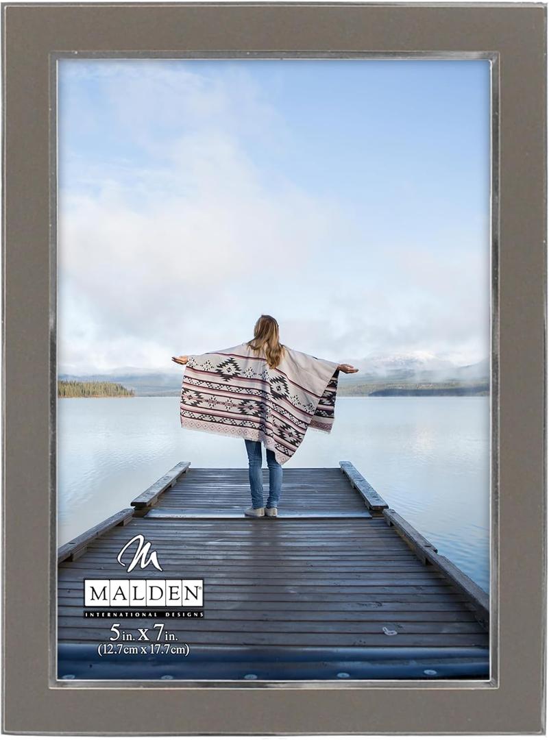 Malden International Designs Matte Silver With Silver Inside Border Picture Frame, 4x6, Silver