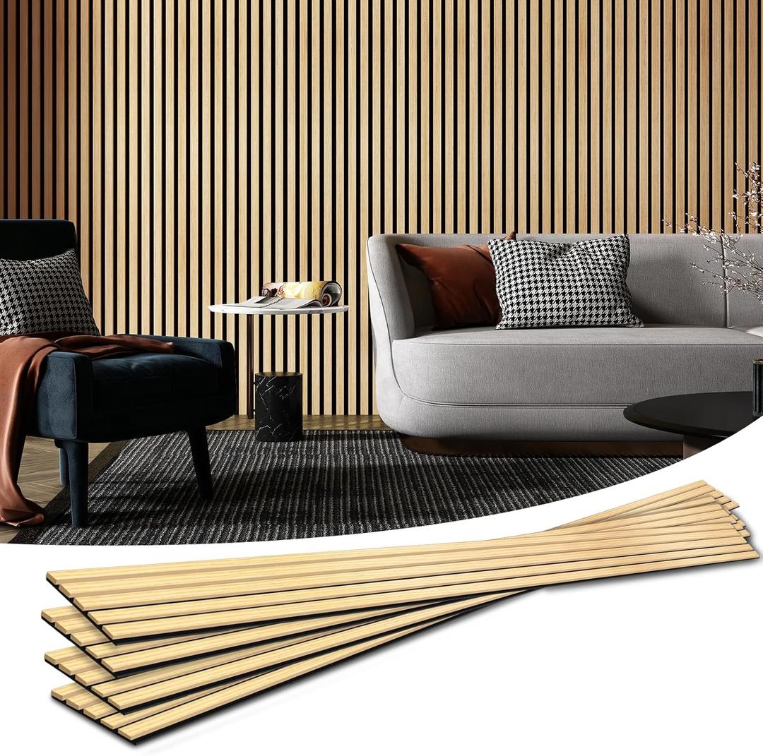 Art3d 4-Piece Wood Slat Acoustic Panels for Stylish Decor and Noise Reduction, 3D Textured Panel for Ceiling and Wall, Oak (4Pcs - 94.5 * 7.9 inch)