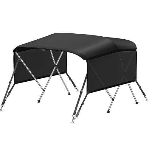 KAKIT Bimini Tops with Mesh Sidewalls Support Poles for Boats Marine Grade Canvas Top Includes 2 Straps Storage Boot 1 Inch Aluminum Frame(3 Bow 6'L x 46" H x 54"-60" W,Black)