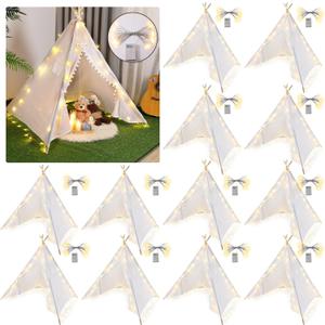 Windyun 12 Packs Kids Teepee Tent with Lights, Foldable Washable Tipi Play Boho for Indoor Outdoor Games for Girls Boys Sleepovers Birthday Slumber Party