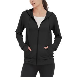 LETAOTAO Womens' Lightweight Zip Up Hoodies Stretch Thin Summer Jackets For Women (Small, Black)