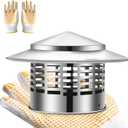 8 Inch Round Chimney Cap, 304 Stainless Steel Chimney Cover with Gloves, Weatherproof Fireplace Chimney Caps for Outdoor Use, Rain Cap for Stove Pipe, Roof Vent Chimney Cap