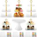 12 Pcs Dessert Table Display Stand Set Include 5 Cupcake Holder/ Cup Cake Tier Tower 1 Round Lace Cake Stand and 6 Serving Tray Combo for Party Birthday Baby Shower Wedding Square(White)