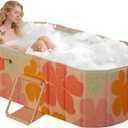 Gets 59" XXL Oval Ice Bath Tub For Athletes, Portable Bathtub for Adults Foldable Soaking Standing Hot Bath Tub for Shower Stall, Separate Family Bathroom SPA (Pink,59"22"19") (Pink Without Lip)