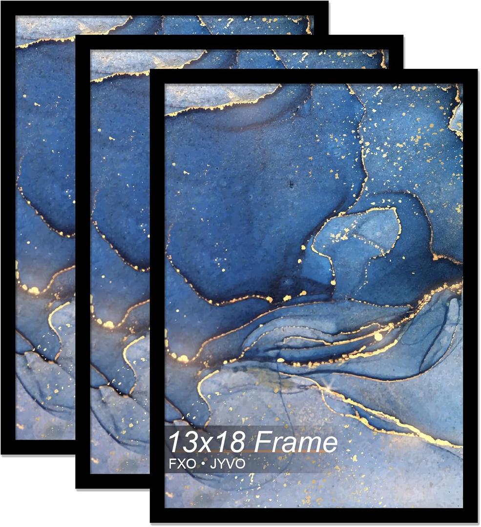 13x18 Picture Frame Set of 3 for Photo Poster Horizontally/Vertically | Black Light Weight and High Transparent 13 x 18 Frame for 13by18 Pciture Wall Mount(3 Packs|Black|13x18)