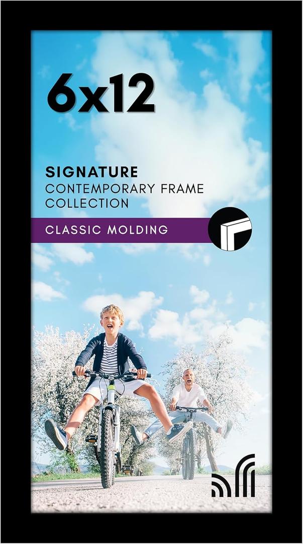 Americanflat 6x12 Picture Frame with Shatter-Resistant Glass - Signature Collection - Gallery-Style Frames Made of Engineered Wood - Photo Frame for Tabletop and Wall Display - Black
