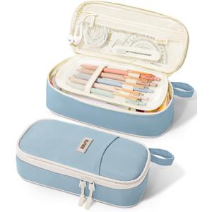 SUNEE Cute Pencil Case, Aesthetic Pen Pouch, Colored Large Pencil Bag with Zipper, Kawaii Stationery Storage and Organizer, School Supplies for Teen and Adult Girls, Blue