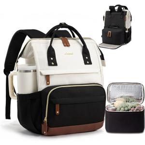 LOVEVOOK Lunch Backpack for Women, 15.6 Inch Laptop Backpack with Insulated Lunch Compartment, Built-in Cooler Work Bag, Wide Open Computer Backpack with Tumbler Holder, Water-Resistant Nurse Teacher