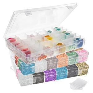 Juvale Jewelry Organizer Box - 2-Pack, 1.7 x 10.75 x 7 In, Clear Plastic - Bead Storage Containers with 36 Compartments & Dividers - Stackable Screw Organizer Box