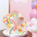 2 x Rainbow Cake Topper Colorful Balls Blue Dog Cake Decorations Daisy Flower Retro Hippie Groovy Cake Topper for Baby Shower Birthday Party Supplies