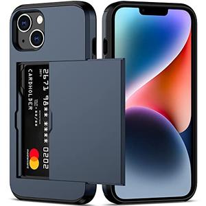 Nvollnoe for iPhone 14 Plus Case with Card Holder,Heavy Duty Protective Dual Layer Shockproof Hidden Card Slot Slim Wallet Cover for iPhone 14 Plus for Women&Men(Blue)