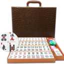 American Mahjong Game Set 166 White Engraved Tiles for Western Mah Jong, Mah jongg Play with Traveler Size Carrying Case, Dices, Chips, Manual,Win indicator - Racks and Pushers not included