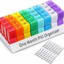 CAidRE Monthly Pill Organizer 2 Times a Day, 30 Day Pill Box AM PM for Small Pill, 31 Day Vitamin & Medication Organizer with Removable Daily Compartments, DIY Number Labels, Portable Travel Pill Case (Translucent Multi-colored)