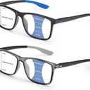 2 Pack Progressive Multifocal Reading Glasses for Men Blue Light Blocking TR90 Full Rim Readers Hidden Spring Hinge Rubber Tips Near Intermediate Vision,2.75x