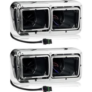 Grandroad auto Headlight Housing Base with Chrome Dual Headlight Bezel Fit For Kenworth T400 T600 T800 W900 K100 C500, Peterbilt 378 379, Western Star 4900, Freightliner FLD Classic XL
