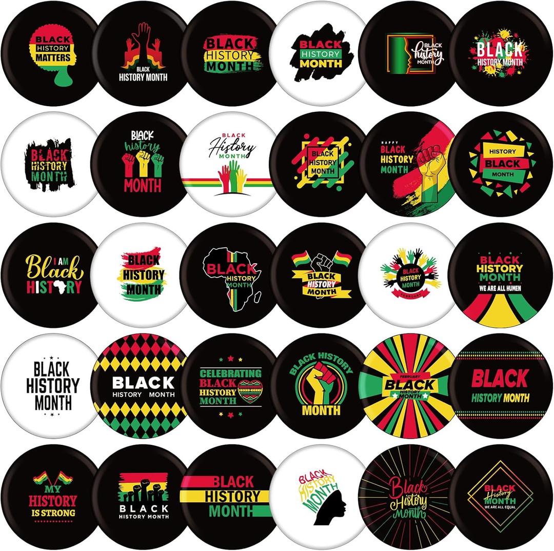 Riceshoot 120 Pcs Black History Month Buttons Pins Bulk 1 Inch Buttons Badge Gifts for Black History Decorations Party Favors, 30 Designs