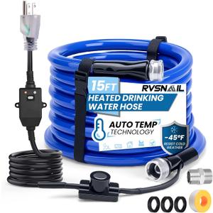15FT Heated Water Hose for RV, Heated Drinking Water Hose Freeze Protection Down to -45F, Lead and BPA Free, Smart Temperature Control, Ideal for RV, Camping, and Home