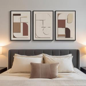 3D Textured Neutral Abstract Framed Wall Art Set of 3, 16x24 In, 16"w X 24"h X 3pcs