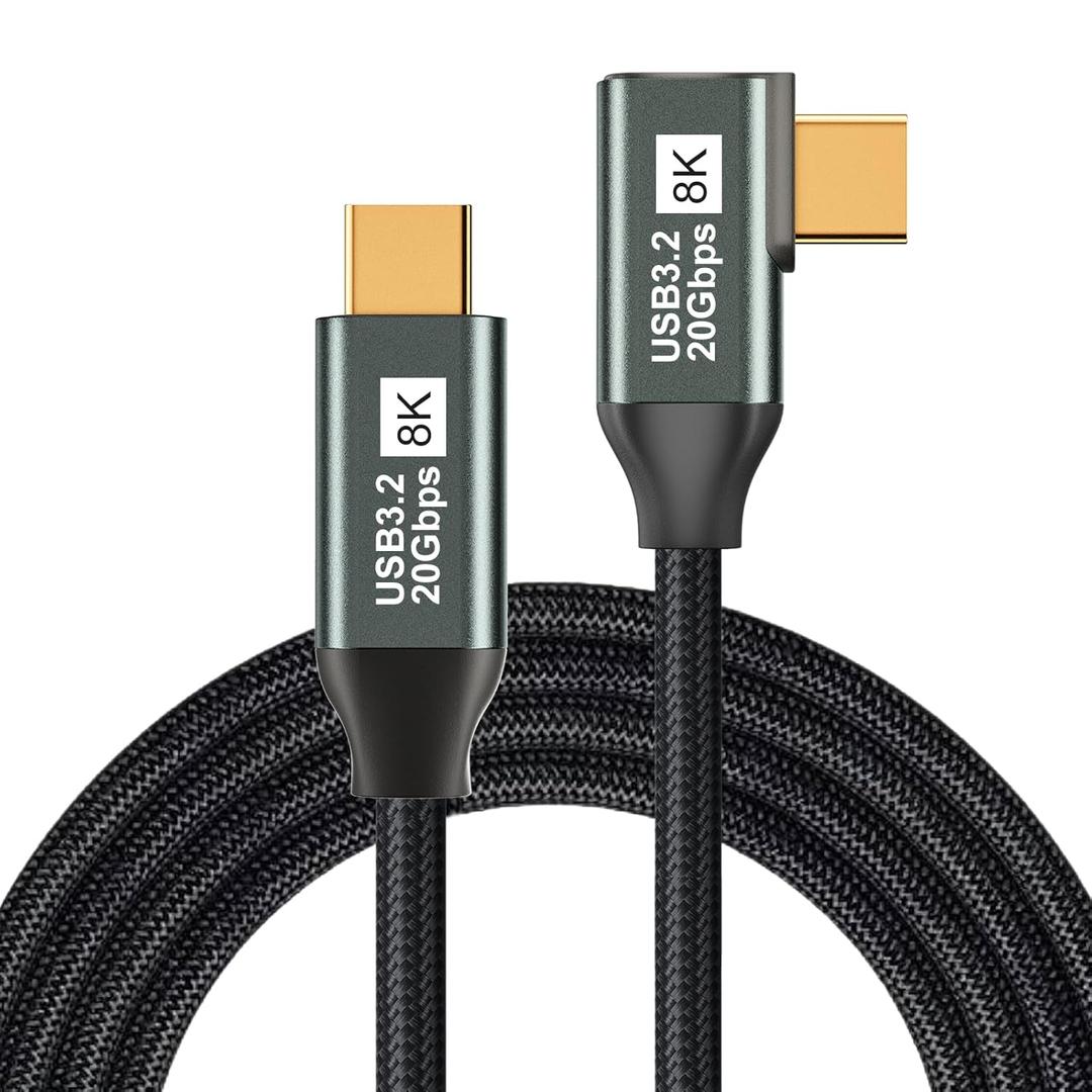 Right Angle USB C to USB C 3.1 Gen 2-3.3FT 8K@60Hz USBC USBC Monitor Cable-20Gbps Data Transfer-100W PD Fast Charging Type C to Type C Video Cable for iPhone 15, iPad, MacBook, TV, Display
