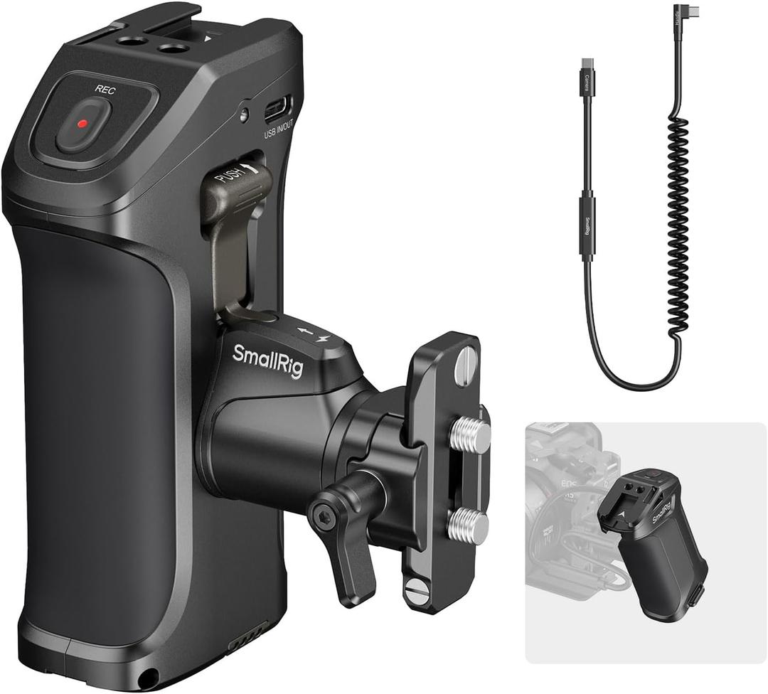 SmallRig Stepless Rotating Side Handle with Trigger REC & 2 Cables for Canon R50 V / R5 II / R5 / R6 / R6 II, for Blackmagic BMPCC 4K / 6K / 6K Pro, USB-C Power Output for Cameras, PD Fast Charging