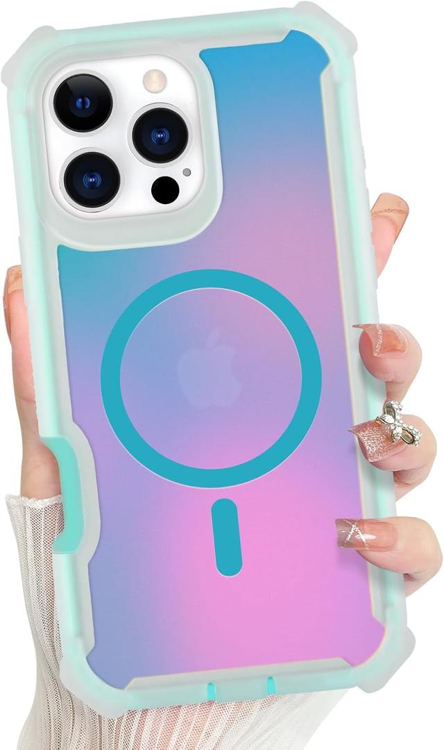 Bonoma for iPhone 16 Pro Case, Iridescent Back, Magnetic Support for MagSafe Shockproof Cover, Crystal and Corner High-Duty Protection for Girls Women -Blue