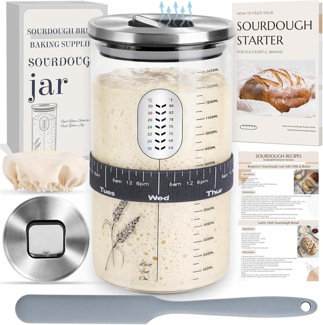 Sourdough Jar Wide Mouth, Sourdough Starter Kit Home and Kitchen, Starter Jar, Sour Dough Starter Kits, Sourdough Bread Baking Supplies, Sour Dough Starter Jars, Sourdough Jars Airflow Lid