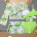 Verdusa Girl's 4 Piece Swimwear Crisscross Bikini Sets with Tropical Print Cover Up Lime Green 9Y