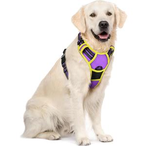 rabbitgoo Dog Harness No Pull with 2 Leash Clips, Adjustable Soft Padded, Reflective Oxford No Choke Pet Vest with Easy Control Handle for Large Dogs, Purple & Yellow, XL