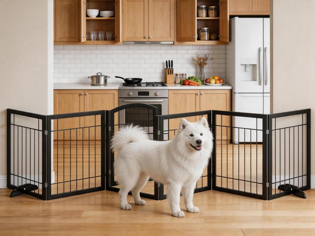 Vantas Dog Gate Indoor with Door, Freestanding, Foldable, 144" W x 30" H
Pet Gate for Doorways, Stairs, Metal Puppy Safety Fence, Extra Wide, Easy to Move, With Support Feet, 6 Panels, Black