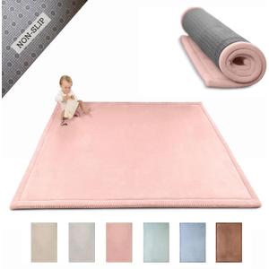 Stylish Coral Velvet Baby Play Mat 60" x 80" Pink Soft 1" Thick High-Density Memory Foam Nursery Rug Playmat for Floor with Non-Slip Backing for Crawling & Playing Non-Toxic, odorless Area Rug
