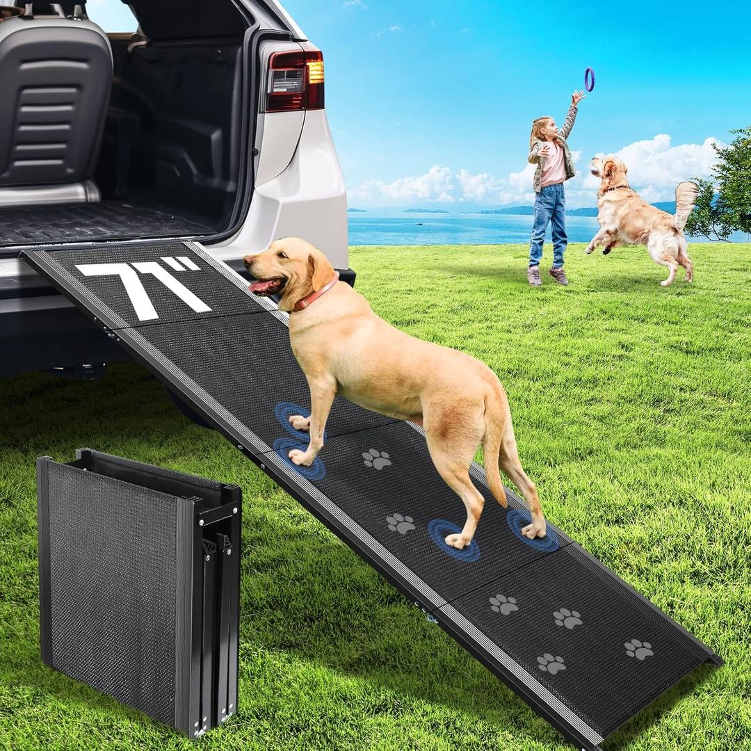 Dog Ramp for Car 71''x 20'', Wider Dog Ramp for Large Dogs with Non-Slip Surface, Outdoor Dog Stairs for Truck SUV Van, Folding Pet Ramp Up to 250LBS, Car Ramp for Dogs to Get on Bed Couch Indoor