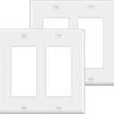 [2 Pack] BESTTEN 2-Gang Decorator Wall Plate, Standard Size, H4.53 x W4.57, Unbreakable Polycarbonate Outlet and Switch Cover, UL Listed, White