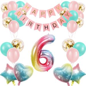 6th Birthday Decorations for Girls Gradient color Age 6 Birthday Balloons with Happy Birthday Banner for Baby showers Sixth Birthday Party Supplies for Girls Boys (6th-Birthday)