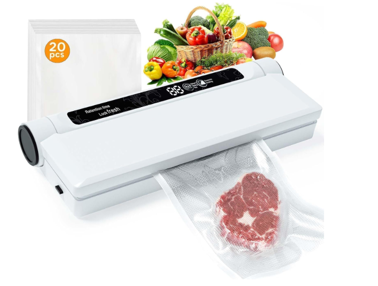 75kpa Food Vacuum Sealer with LED Indicator Light, Dry/Wet Modes, with 20 Vacuum Bags