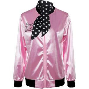 50s Ladys Pink Satin Jacket Halloween Cosplay Costume Pink Jacket with Neck Scarf (X-Small)