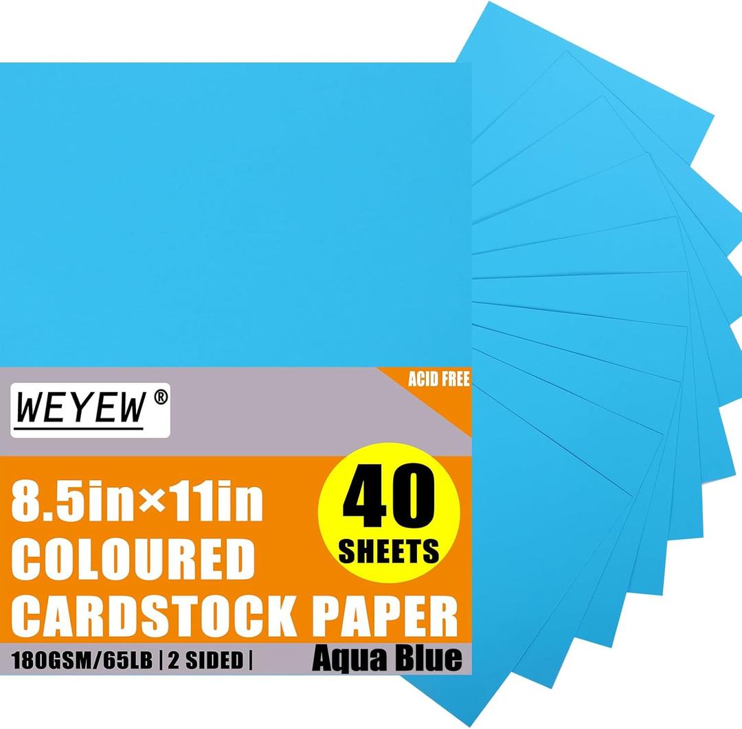 Aqua blue Cardstock 8.5 x 11 Thick Paper, 40 Sheets 65 LB/180 GSM, Cardstock Printer Paper for Invitations, Menus, Wedding, DIY Cards, Kids School Supplies