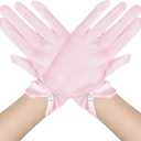 Tea Party Gloves - Short Satin Wedding Dinner Gloves with Pearl (Pink)