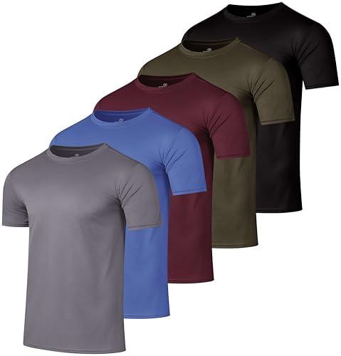 Real Essentials 5 Pack Men’s Active Quick Dry Mesh Crew Neck T Shirts | Athletic Short Sleeve Tee (3XL: Black, Red, Blue, Gray), (2XL: Green)