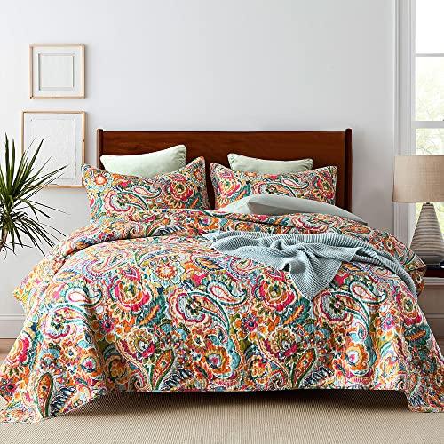 VISIMISI Cotton Bedspread Quilt Sets, Reversible Bedding Coverlet Sets Comforter, Gorgeous Red Floral Paisley Bedspread, Queen Size