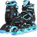 MammyGol Adjustable Inline Skates for Kids Boys Girls Youth with Light up Wheels (Large - Youth (5-8US), Teal)