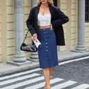 Denim Skirt Women Long Jean Skirts Stretch High Waisted Button Down Front Slit A Line with Pockets (8, 01-blue)
