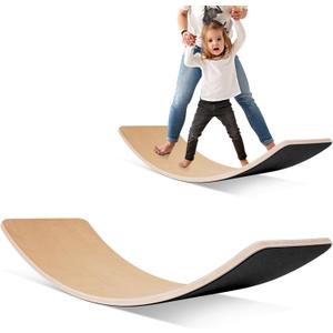 Fitvids Balance Board, 32 Inch Wooden Wobble Board, Montessori Rocker Yoga Curvy Board Natural Wood, Open Ended Learning Toy, Sensory Play Equipment for Office & Classroom, Multiple Colors (Midnight)